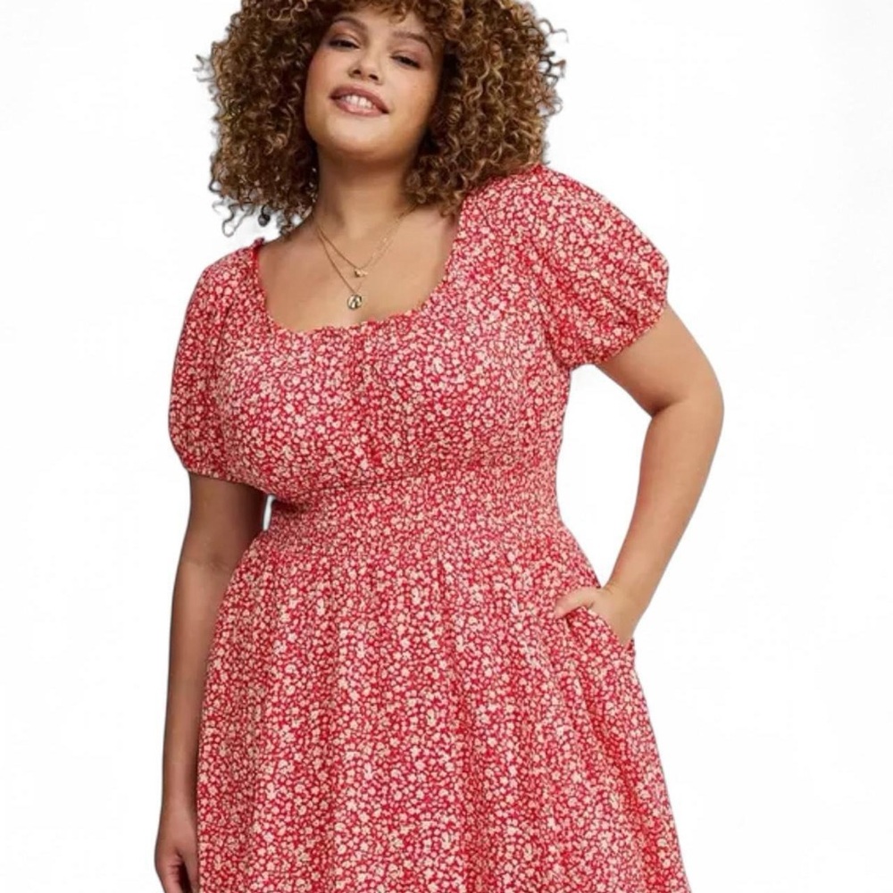 torrid Red Floral Square-Neck romper with skirt